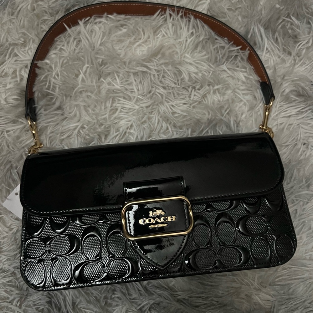 Coach NWT Morgan Shoulder Bag In Signature patent leather black 🤩 - Picture 13 of 15